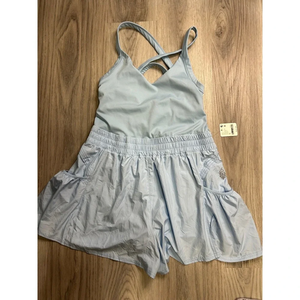 Free People‎ Movement Sky Blue Crisscross Back Tennis Dress Shorts XL